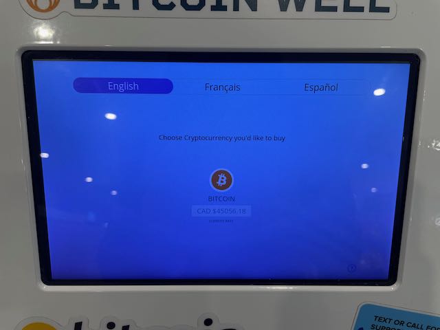 Choose crypto option on Bitcoin ATM from Well