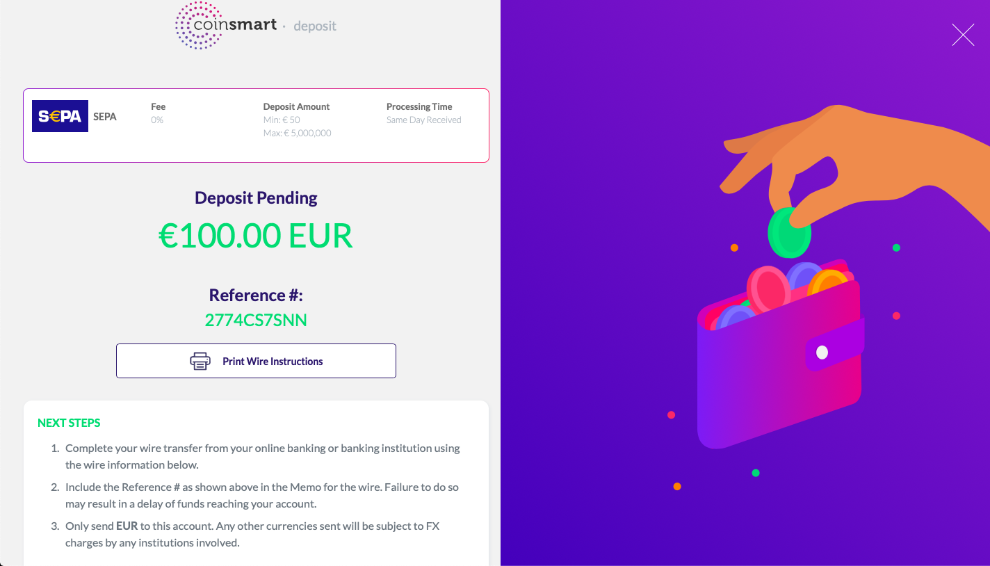 coinsmart deposit