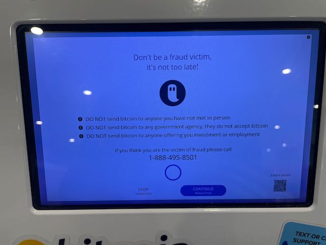 Warning message on Bitcoin ATM from Well