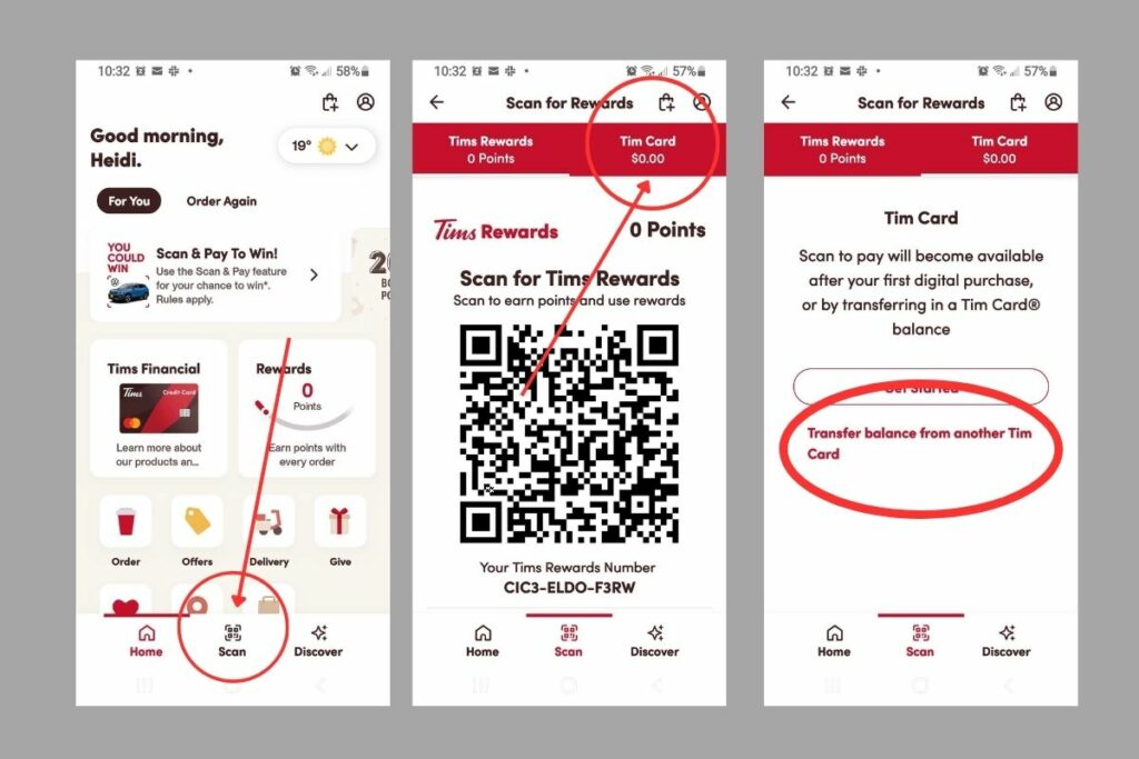 how to check your tim hortons gift card balance through the app.