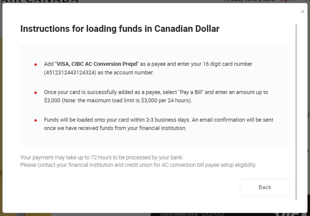 How to load your CIBC AC Conversion Visa Prepaid Card with Canadian dollars